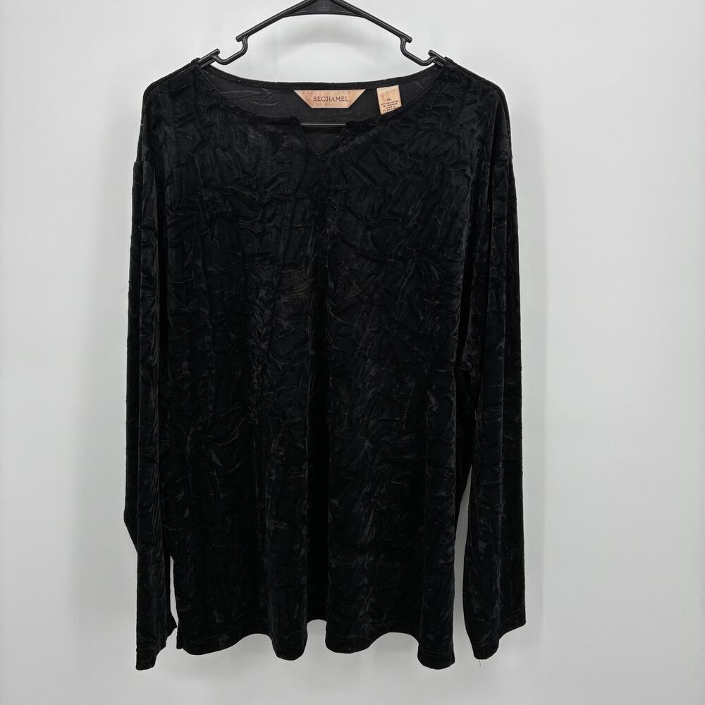 Bechamel Black Crushed Velvet Long Sleeve XL Top Neutral Textured Versatile